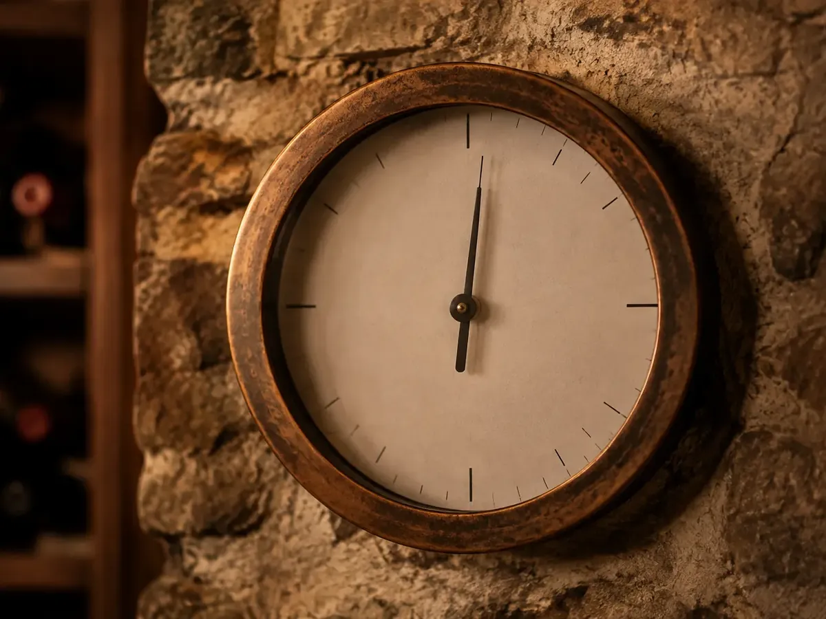 Dial hygrometer mounted on a cellar wall